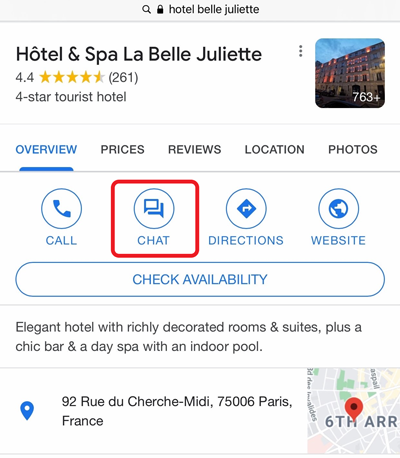 Mobile-first for hotels - Hotel Belle Julliet GMB CHAT