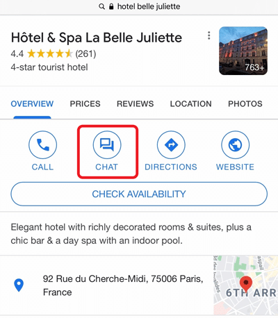 Mobile-first for hotels - Hotel Belle Julliet GMB CHAT