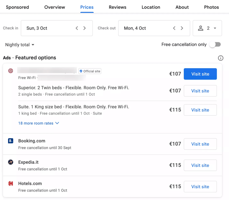 Erste Schritte mit Google Hotelanzeigen – Beispiel 3