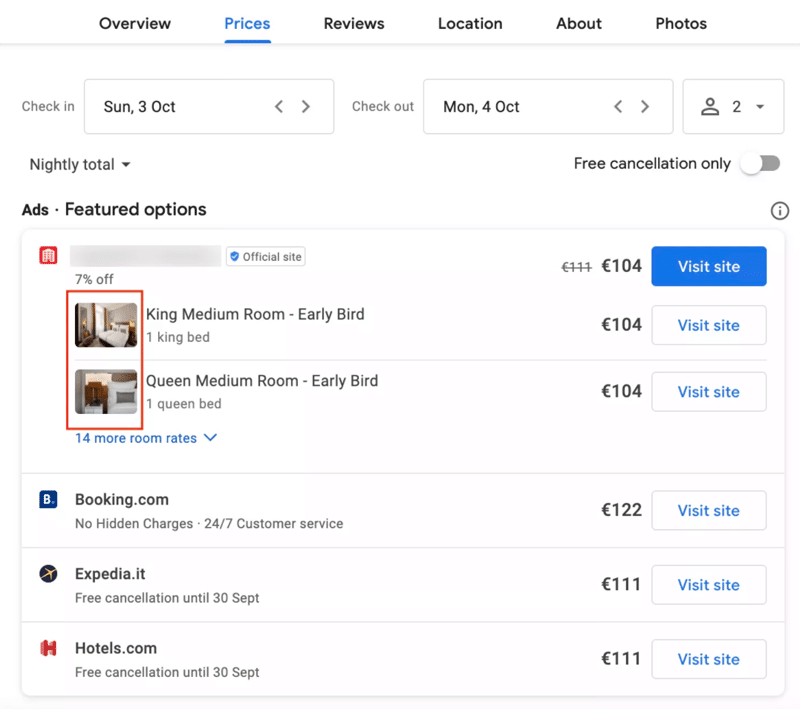 Erste Schritte mit Google Hotelanzeigen – Beispiel 4