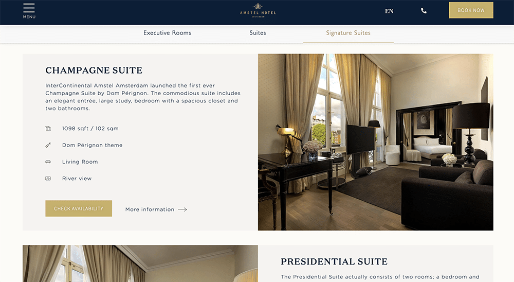 Meilleures pratiques et exemples pour la conception de sites Web d'hôtels Amstelhotel