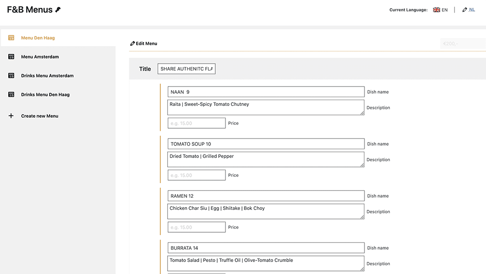 Meilleures pratiques et exemples pour la conception de sites Web d'hôtels Menus F&B