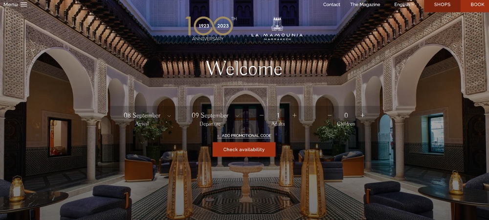 exemplos de sites de hotéis - la mamounia